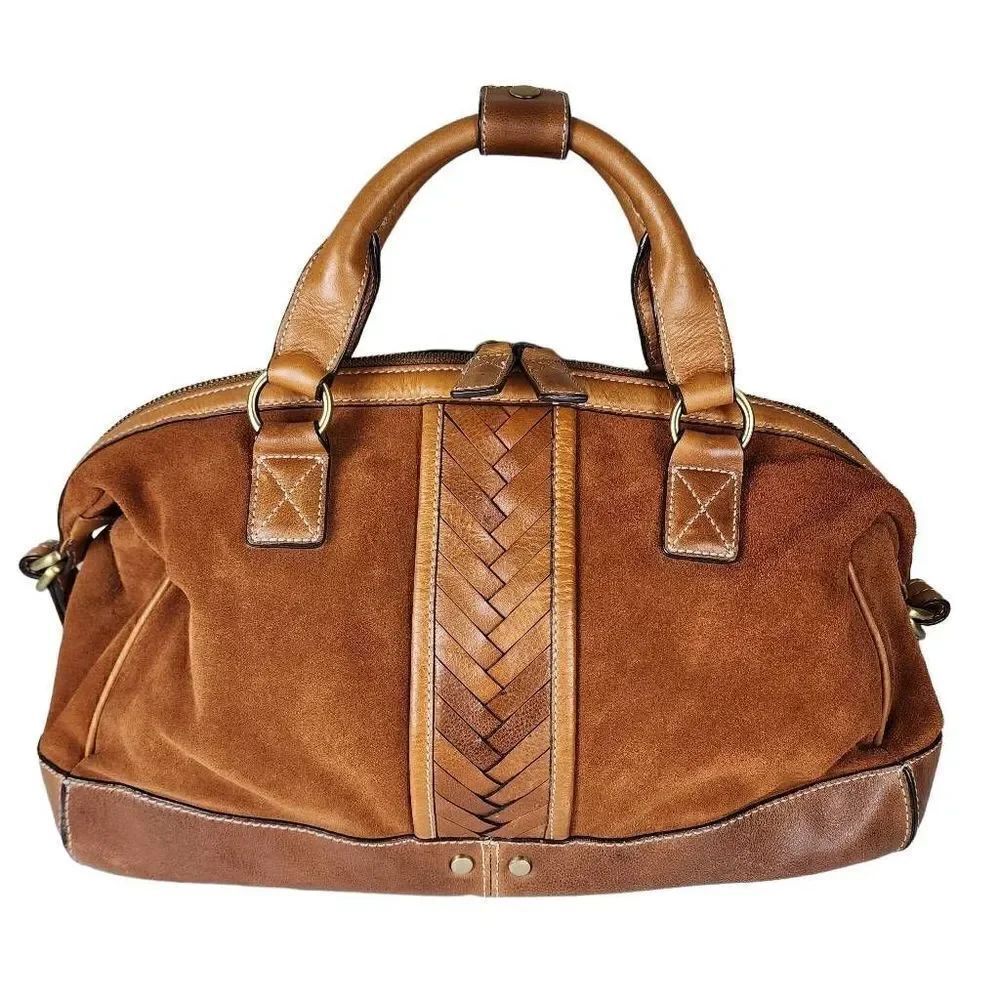 Cole Haan- Women’s Camel Brown Braided Leather & Suede Satchel Handbag